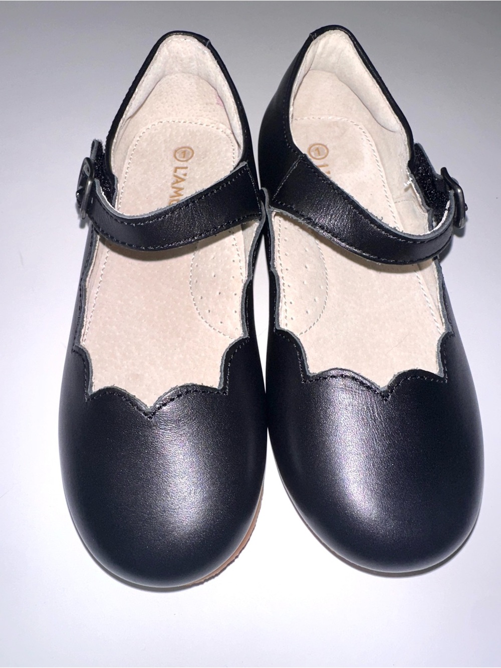 Girls L’amour Black Mary Jane Dress Shoes with Scalloped Edge